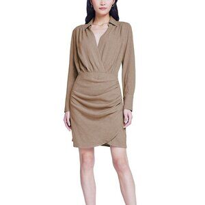 NWT L'agence Libbie Wrap Skirt Linen-blend Mini Dress In Brown Size 0
